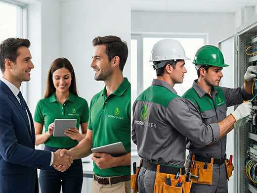 Equipe Workcenter — atendimento e instalação técnica